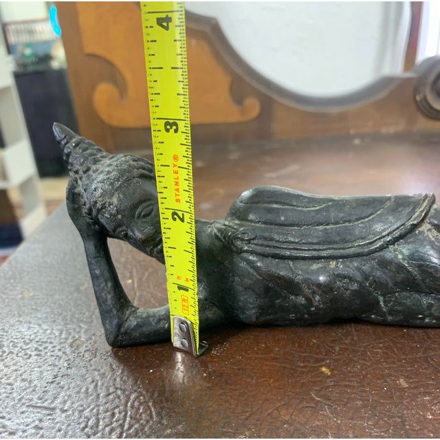 Vintage Reclining Buddha Bronze Sculpture For Sale - Image 9 of 10