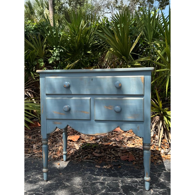 Vintage Lexington Painted Blue Accent Chest / Side Table With Three Drawers For Sale - Image 10 of 12