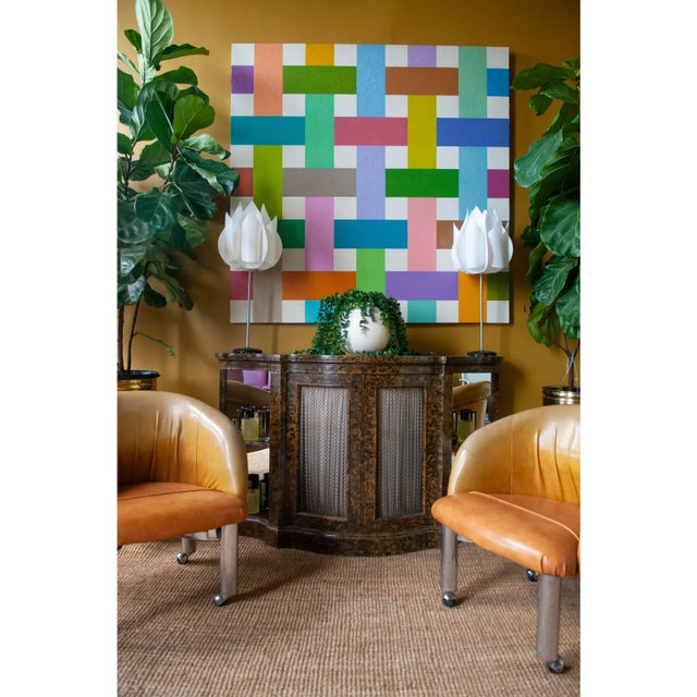 Art Deco 1970s Mastercraft Demilune Faux Tortoise Cabinet Attributed to Henredon For Sale - Image 3 of 11