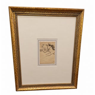 Vintage French Pen & Ink Society Caricature "Les Sylvain" Signed Fazi - Custom Gilt Frame W/ Coa For Sale
