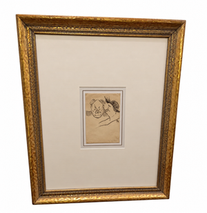 Vintage French Pen & Ink Society Caricature "Les Sylvain" Signed Fazi - Custom Gilt Frame W/ Coa