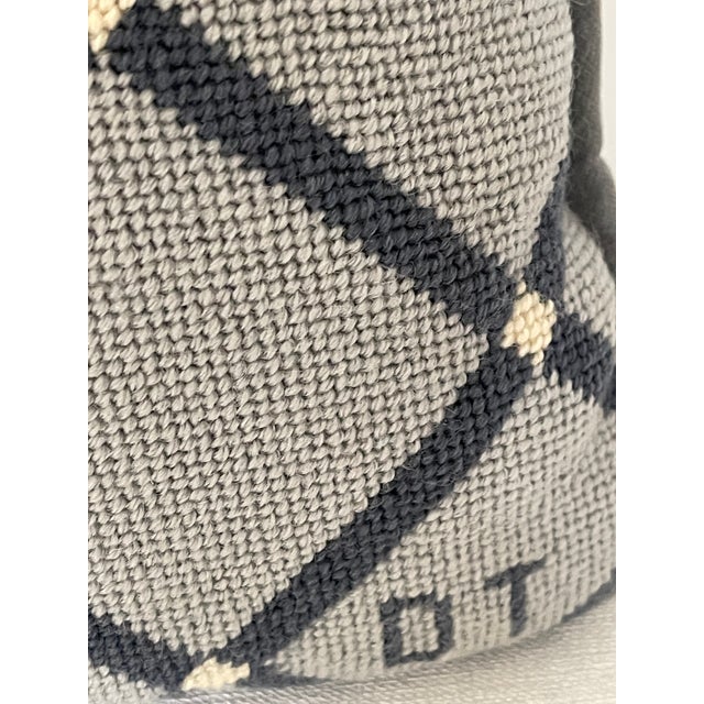 Unique original design abstract or Art Deco hand stitched pillow signed with initials lower right and with gray velvet...