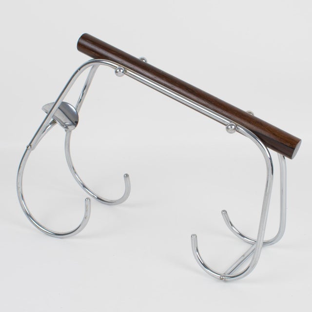 1940s Jacques Adnet Art Deco Chrome and Wood Bottle Holder Wine Pourer Server For Sale In Atlanta - Image 6 of 11