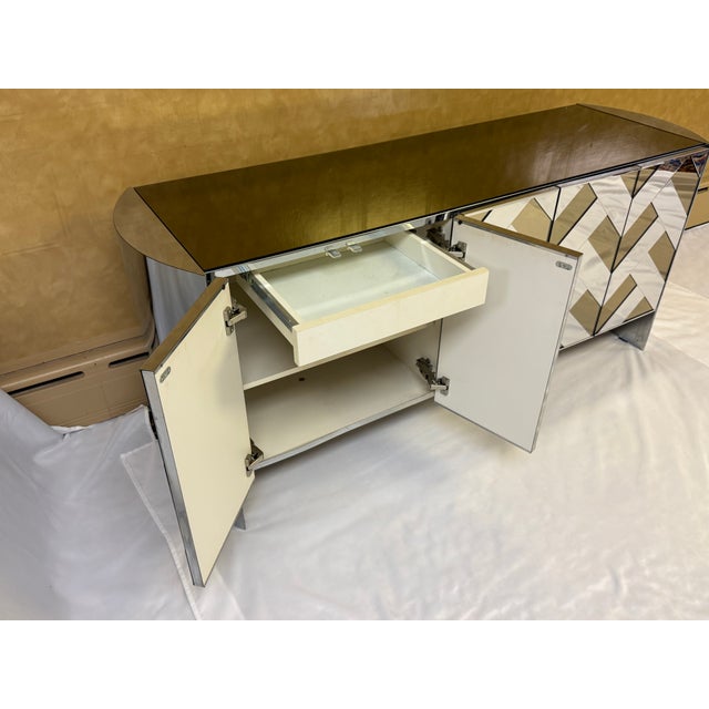 Mirrored Chevron Herringbone Credenza Attributed to Ello , Circa 1970's For Sale - Image 15 of 15