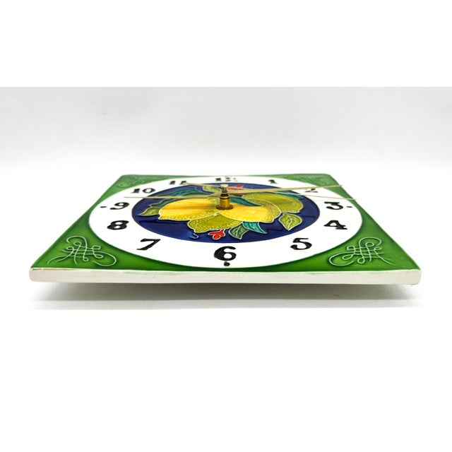 Vintage Italian Majolica Style Lemon Ceramic Wall Clock | Hand Painted Citrus Kitchen Decor - Mediterranean, Cottagecore For Sale - Image 9 of 11