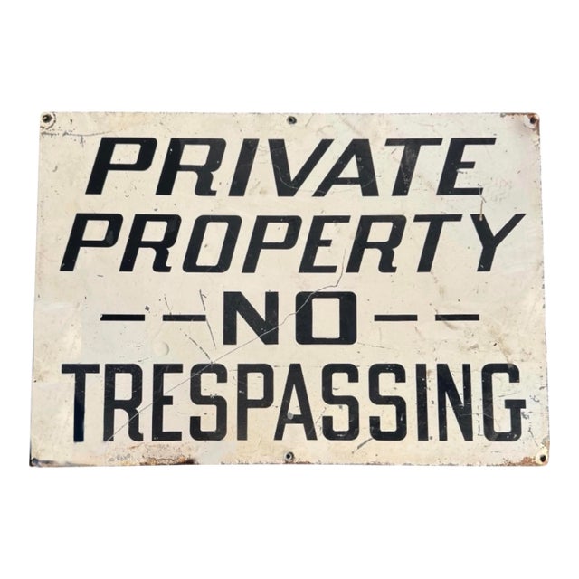 20”x14” Vintage ‘Private Property - No Trespassing’ Industrial Porcelain Enamel Sign | c.1940 For Sale