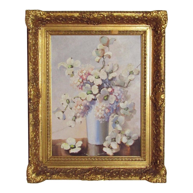 Vintage Floral Still Life Oil on Board in Gilt Frame For Sale