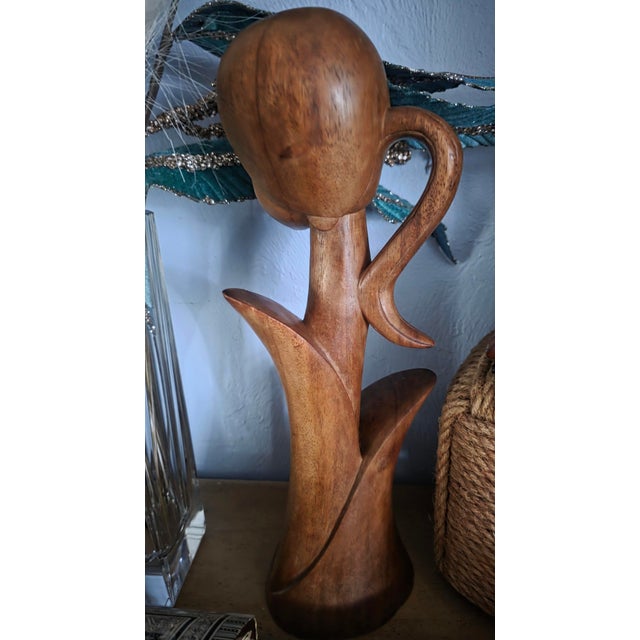 Vintage MCM Teak Wood Sculpture Female Bust Attributed to Filipino Artist Jose P. Alcantara For Sale - Image 9 of 11