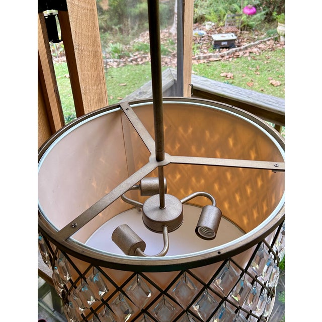 Late 20th Century Large 3 Light Pendant With Crystal Prisms For Sale - Image 5 of 6