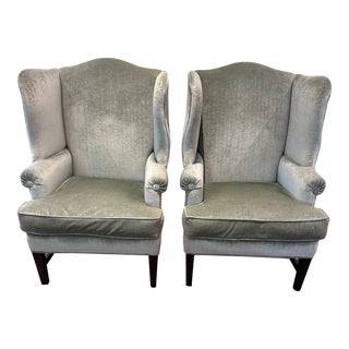 Vintage Wingbacks Reupholstered in Velvet For Sale