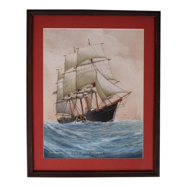 Ss Savannah the First Ocean Steamer Watercolor W/ Gouache For Sale