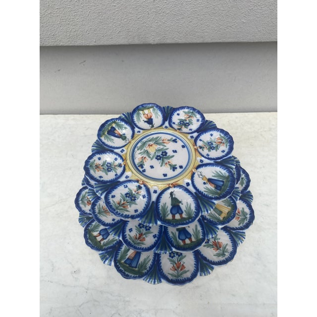 19th Century French Faience Server Oyster signed Henriot Quimper HR. 3 platters servers ( Larger to smaller 13.3" , h 1.6"...