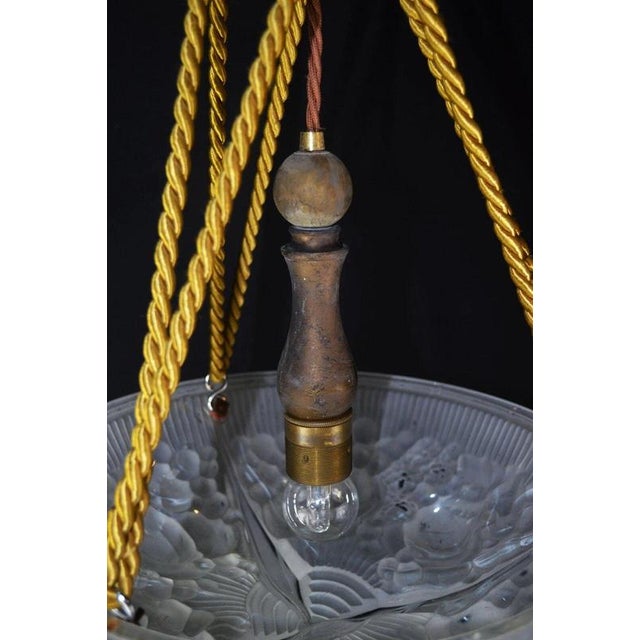 Art Deco French Croismare Glass Plafonnier with Silk Rope and Bronze Fittings, 1890s For Sale - Image 6 of 14