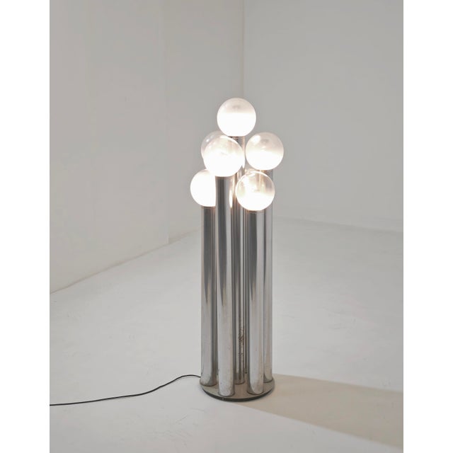 Mid-Century Modern Space Age Floor Lamp in Chromed Metal and Murano Glass by Goffredo Reggiani, Italy, 1970s For Sale - Image 16 of 16