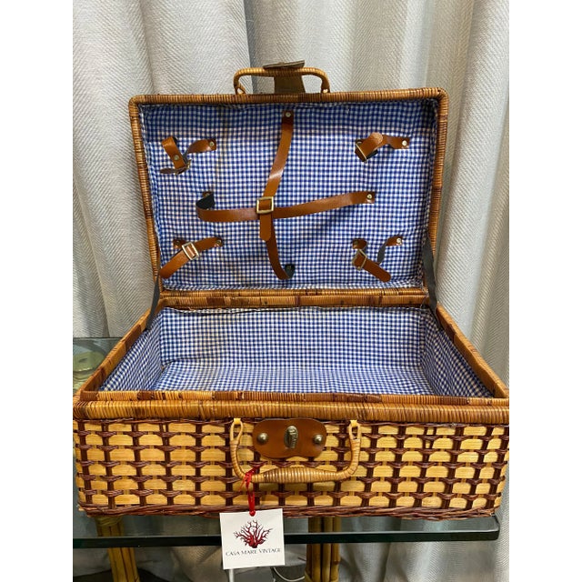 English Wicker & Leather Handmade Picnic Basket For Sale - Image 3 of 5