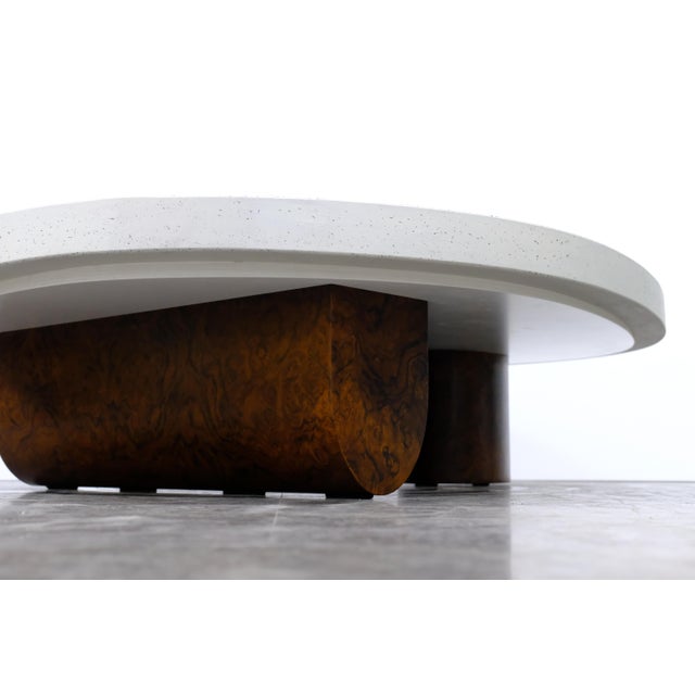 White Large Isla Coffee Table, Burl Wood Base With Custom Fabricated Top For Sale - Image 8 of 11