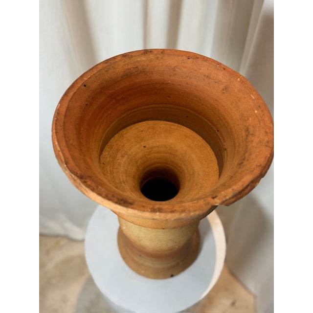 Early 20th Century Antique Two-Piece Terracotta Hourglass Vessel – Sculptural Rustic Pottery For Sale - Image 5 of 9
