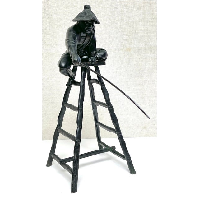 Late 19th Century Meiji Bronze Fisherman Okimono, Sealed Masatsune Saku For Sale - Image 5 of 12