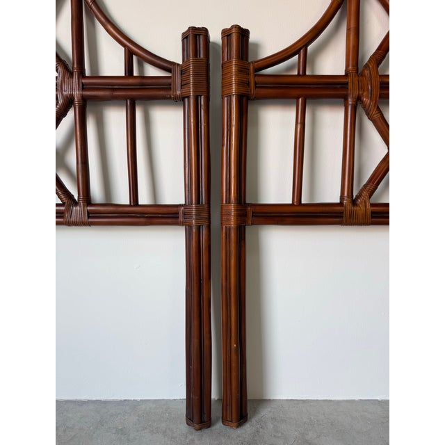 Pair of Vintage McGuire-Style Rattan Headboards With Leather Wrapped Bindings For Sale - Image 12 of 14