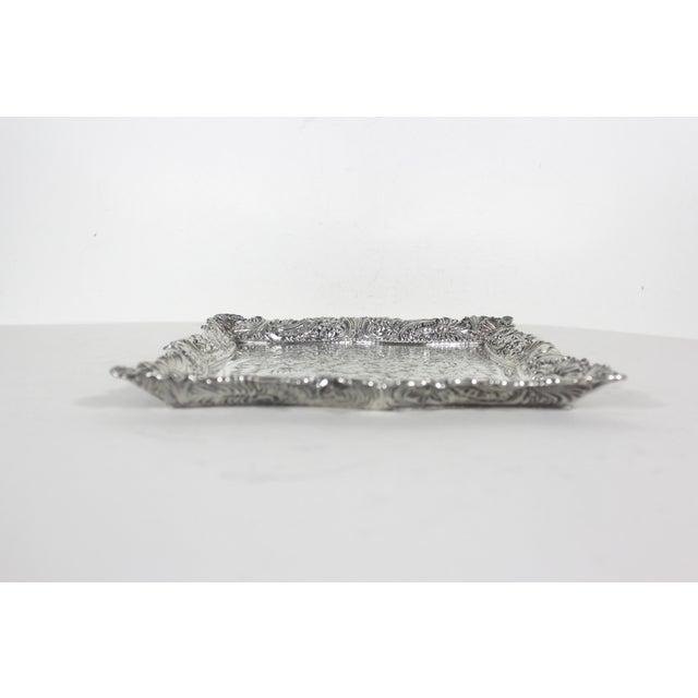 Silver Ornate Silver Plated Square Tray Platter Vintage Plate Embossed Chased Serving For Sale - Image 8 of 14