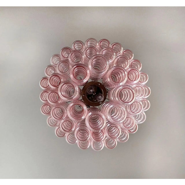 Mid-Century Modern Three-Tier Bubble Murano Style Glass Tube Chandelier – 48 Pink Glasses For Sale - Image 3 of 7