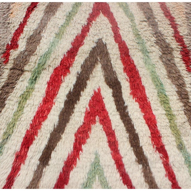 Mid 20th Century Mid 20th Century Vintage Turkish Tulu Runner With Tribal Design in Cream, Green, Red and Brown For Sale - Image 5 of 13