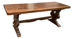 French Vintage Solid Oak Monastery Table W/Heart Motif