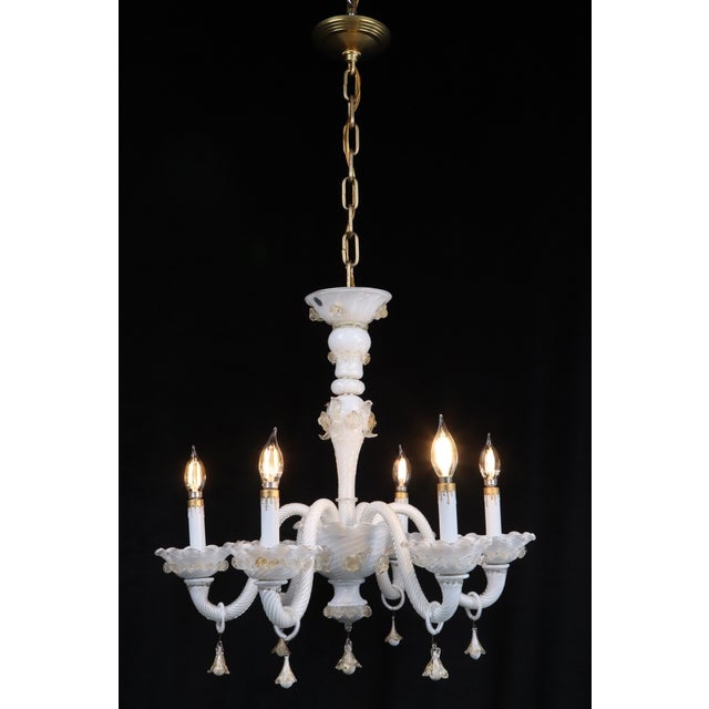 Vintage White Glass Gold 6 S Arm Chandelier For Sale - Image 14 of 16