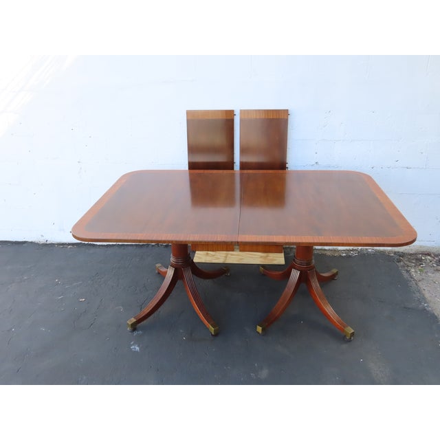 Brown Mahogany Set of Dining Table Six Shield Back Chairs and 2 Leaves 6563 For Sale - Image 8 of 17