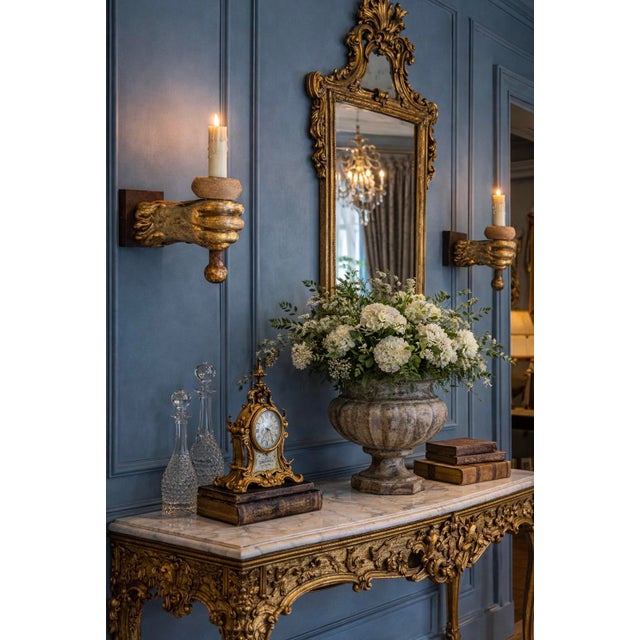 This is a fantastic pair of 17th century carved Giltwood lion’s paw wall sconces. The writing is new. During the French...