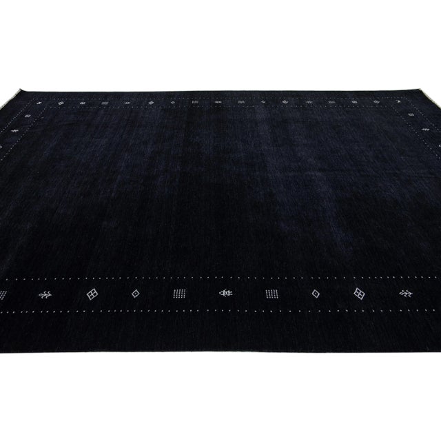 2020s 2020s Handmade Modern Minimalist Gabbeh Style Wool Rug With Black Color Field For Sale - Image 5 of 7