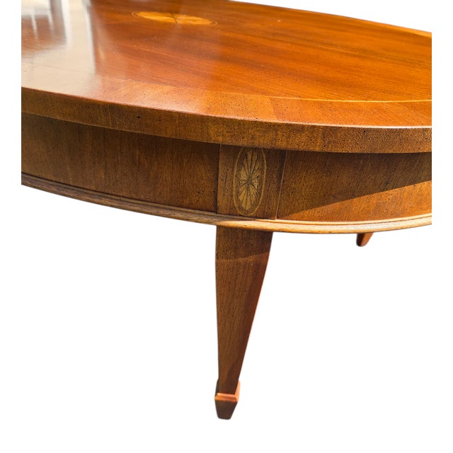 1980s Hekman Copley Place Mahogany and Yew Inlaid Oval Coffee Table For Sale - Image 9 of 14