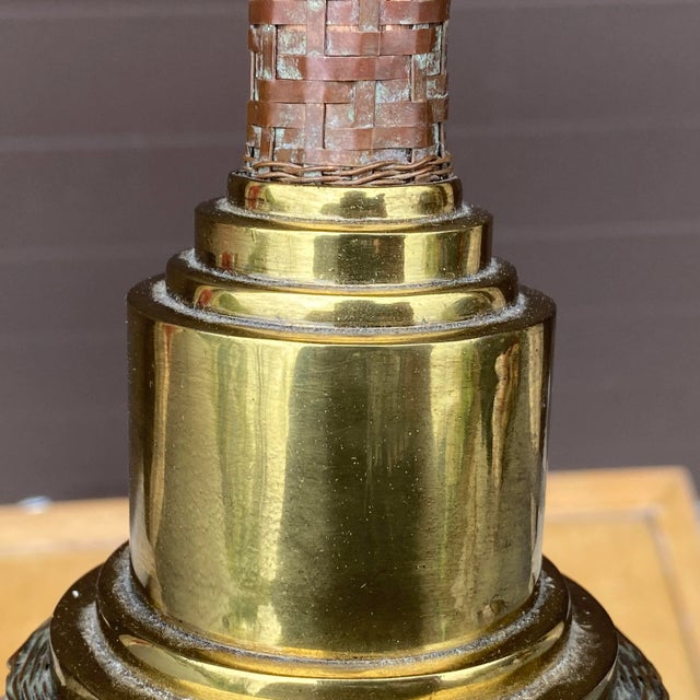 Maitland-Smith Attributed Brass & Woven Patinated Copper Table Lamp For Sale - Image 10 of 12