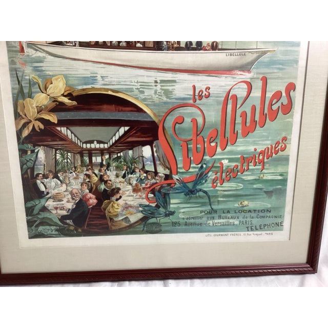 Vintage Framed Poster "Les Libellules Électriques" 1896, advertising boat tours on the Seine River in Paris for the...