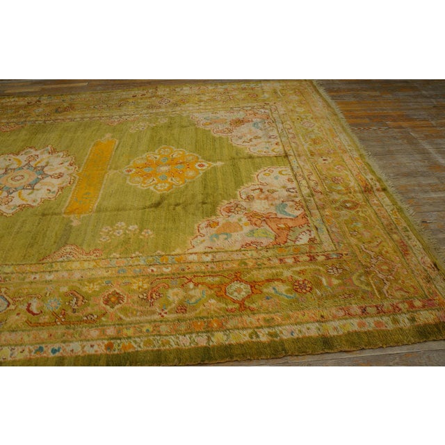 Pistachio Terrific Green Color With Medallions Design Antique Turkish Angora Oushak Rug For Sale - Image 8 of 12