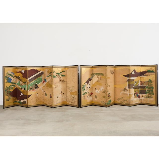 Japanese Pair Japanese Edo Six Panel Screens Legend of Minamoto For Sale - Image 3 of 18