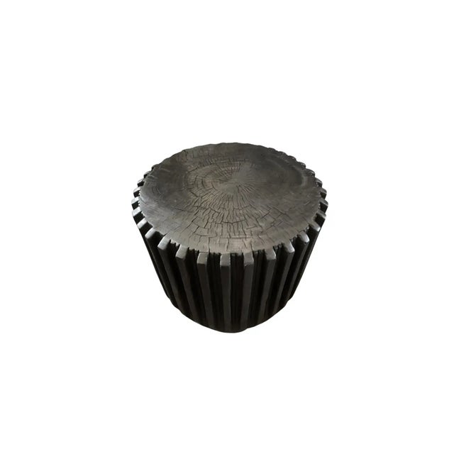 Sculptural Side Table, Solid Mango Wood, Carved Ribbed Detailing & Burnt Finish For Sale - Image 4 of 4