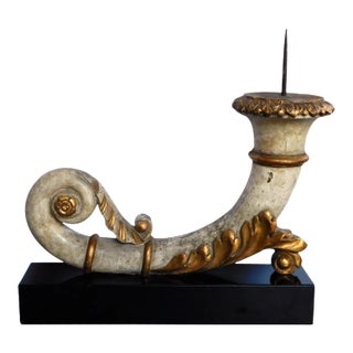 Late 18th Century Robust Italian Neoclassical Ivory Painted and Parcel-Gilt Candle Holder For Sale