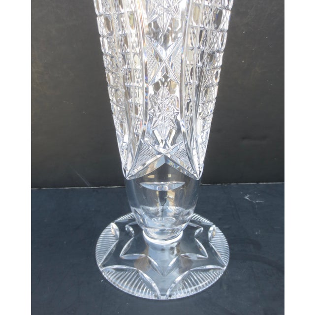 Transparent American Brillant Cut Trumpet Vase Circa 1930s For Sale - Image 8 of 10