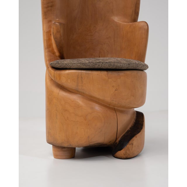 Wood Hand-Carved Sculptural Wooden Throne Chair, France, 1970s For Sale - Image 7 of 13