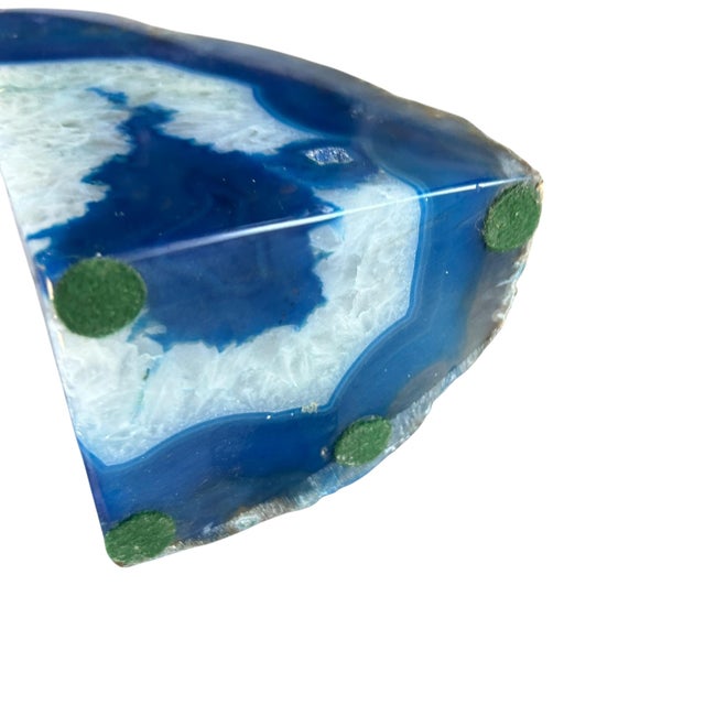 Vt Blue Agate Geode Bookends: Polished Natural Stone Pair For Sale In Sacramento - Image 6 of 9