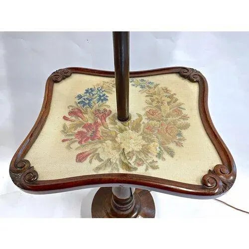 Vintage Floral Needlepoint Floor Lamp With Table For Sale In Atlanta - Image 6 of 11