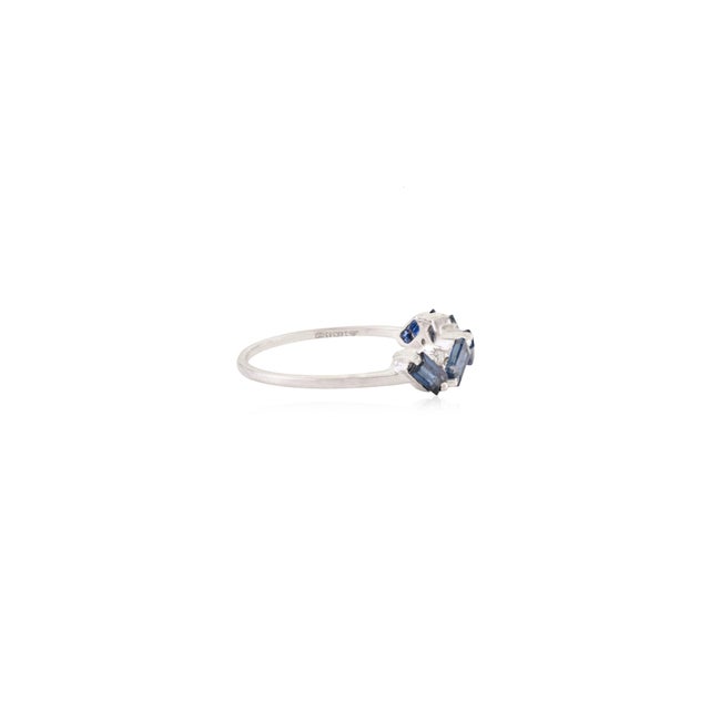 Not Yet Made - Made To Order Baguette Blue Sapphire & Diamond Geometric Half Eternity Band Size 5 in 14k Gold For Sale - Image 5 of 13