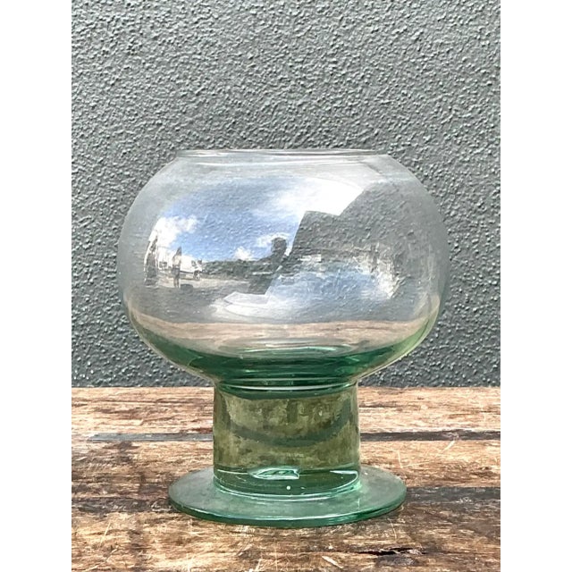 Mid 20th Century Vintage Green Pedestal Glass Vase For Sale - Image 5 of 12