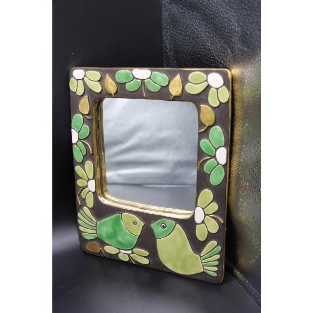 1960s Vintage Mirror in Green Ceramic, 1960s For Sale - Image 5 of 6