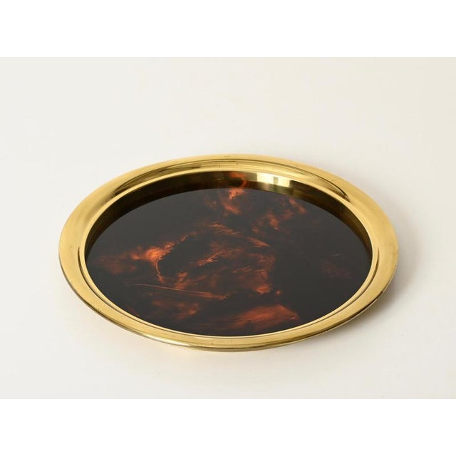 Gold Round Serving Tray in Tortoiseshell Effect from Christian Dior, 1970s For Sale - Image 8 of 12