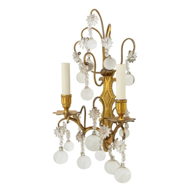 Rococo Italian Brass and Crystal Two-Branch Wall Sconces, Pair For Sale - Image 3 of 8