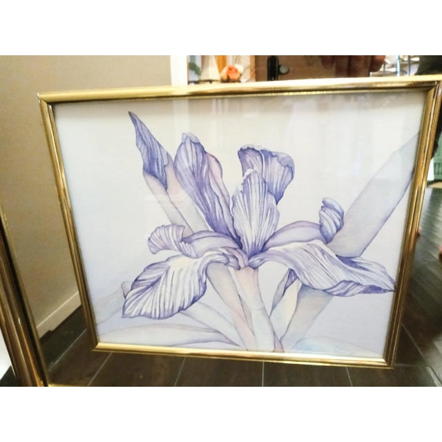 1980s Vintage Mirrored Framed Floral Hollywood Regency Watercolor Prints Art Work- a Pair For Sale - Image 5 of 12