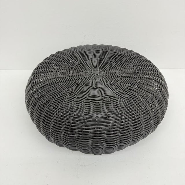 Vintage Round Black Woven Plastic Ottoman from Ikea, 1980s For Sale - Image 15 of 18