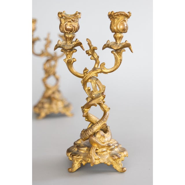 19th Century French Rococo Gilt Bronze Dolphin Candelabras - A Pair For Sale In Houston - Image 6 of 13